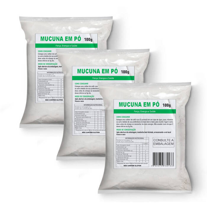 Mucuna em pó 100g kit 3 unidades