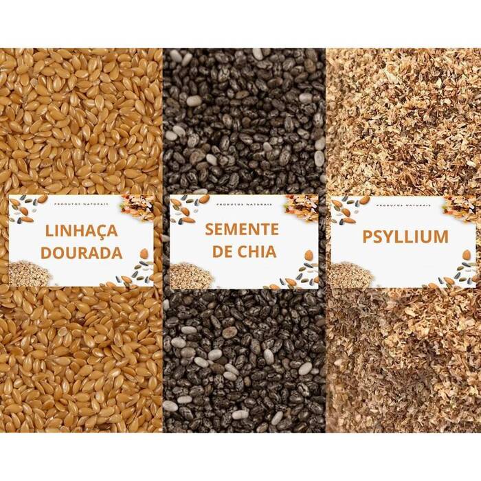 Kit de Fibras Naturais: Chia, Linhaça e Psyllium – Para Mulheres Rico em Fibras 100g Cada
