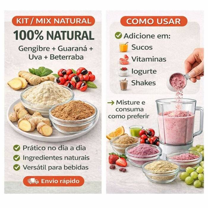 Pré Treino Natural em Pó - (Beterraba, Farinha de Uva, Gengibre em pó e Guaraná) - 400 Grama — Doutor Vida Natural
