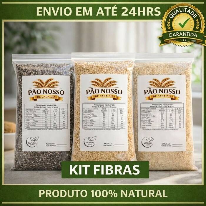 KIT FIBRAS PSYLLIUM HUSK, SEMENTE DE CHIA E LINHAÇA DOURADA PRODUTO NATURAL - FUNN VITA