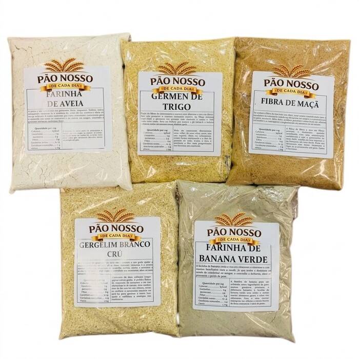 Kit Farinha Da Felicidade - Maçã Fibra + Aveia + Banana + Gergelim + Gérmen Trigo