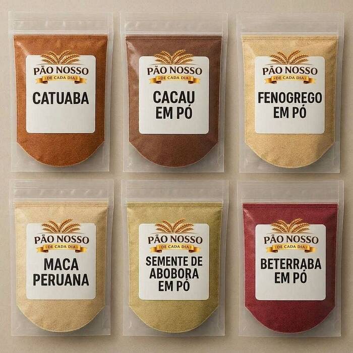 Kit Farinha Saúde do Homem - Catuaba - Cacau 100% - Semente de Abóbora em pó - Fen e Beterra