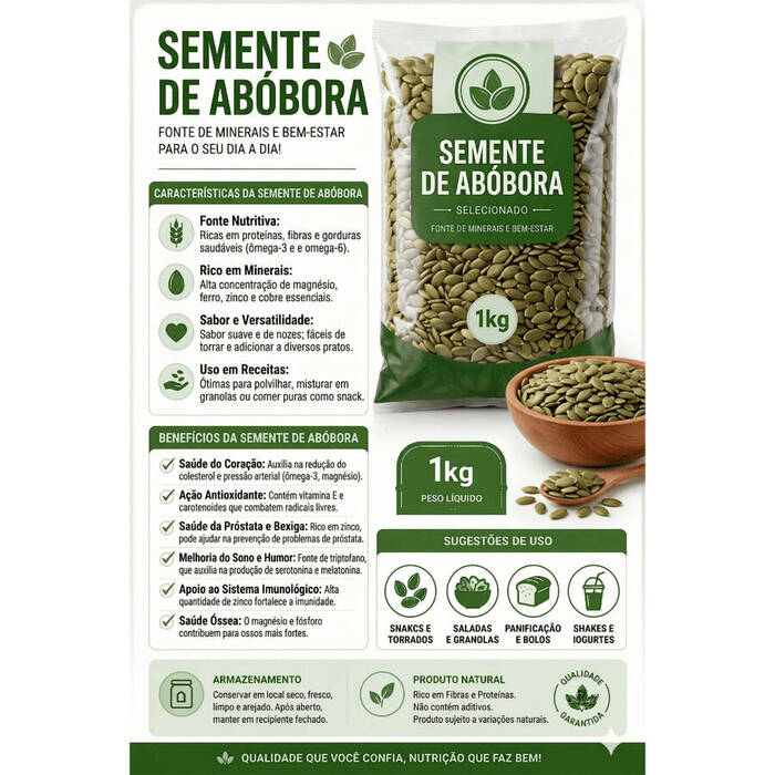 Semente de abóbora sem casca PREMIUM embaladas a vácuo Classificação AA + TOP *** *** FRETE 