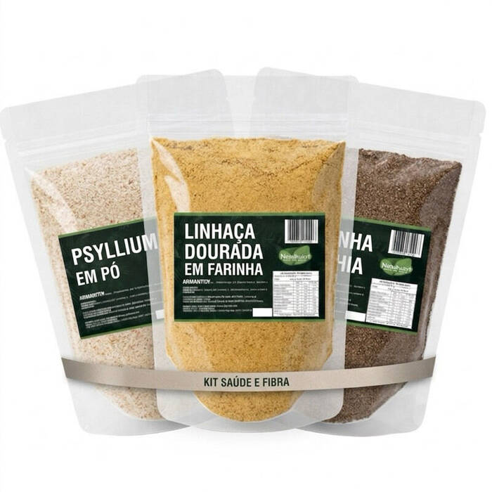 Kit Farinha de Linhaça dourada + Farinha de Chia + Psyllium pó 1kg 500g 250g Natunutri