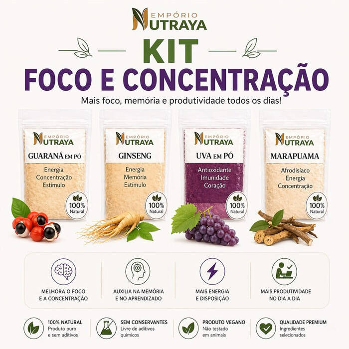 Kit Foco e Concentração - Pré Treino Natural