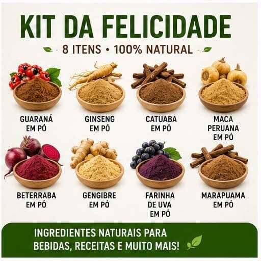 kit farinha da felicidade em pó 8 sabores 100g