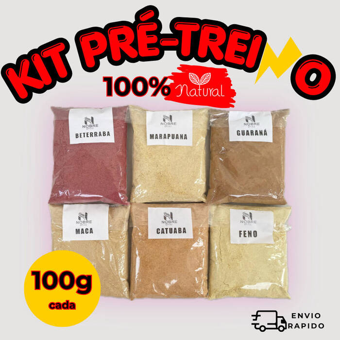 Kit Pré-Treino, 6 itens, 100g cada, 100% NATURAL.