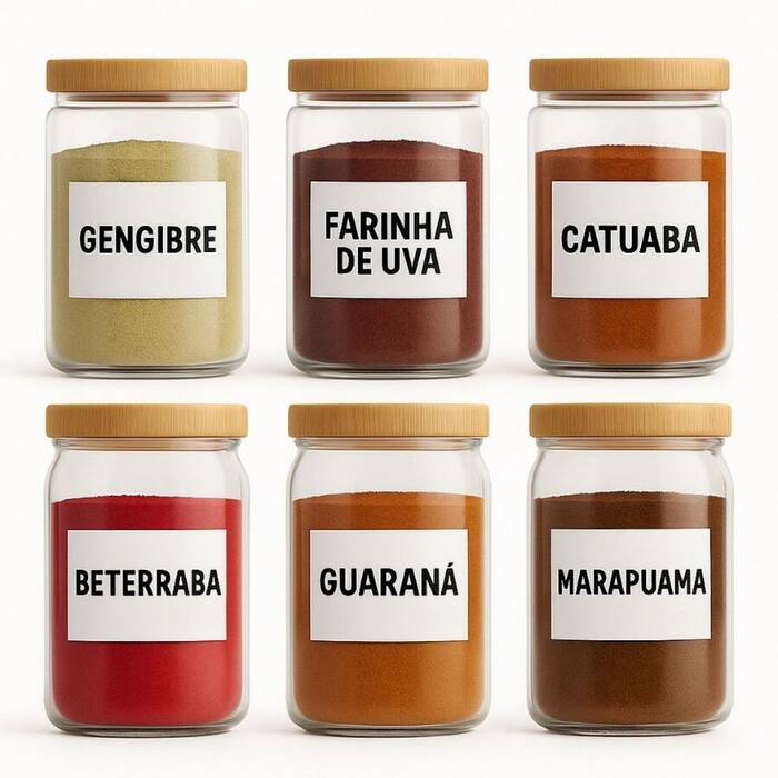 Kit Super Energético Pré-Treino Natural Catuaba Gengibre Guaraná Uva Beterraba Marapuama