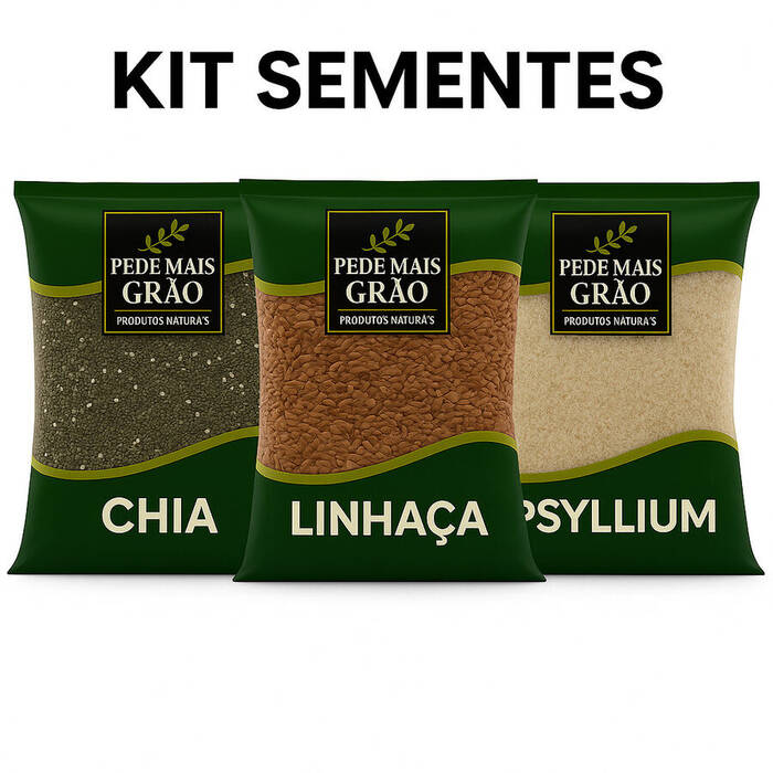 Kit de Sementes Chia, Linhaça e Psyllium Premium Total 750g