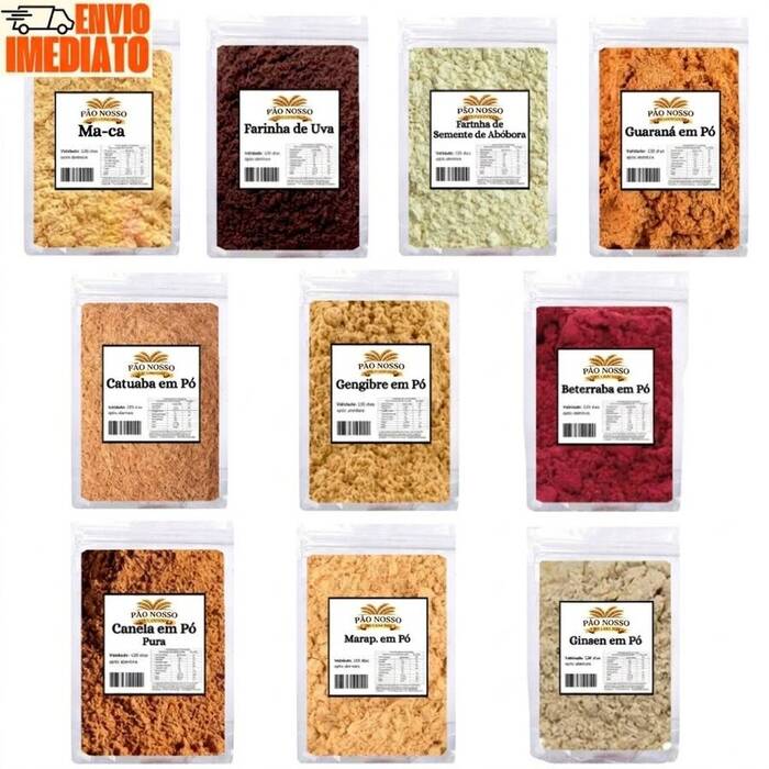 Kit 10 Itens Pré Treino Natural - Canela, Abóbora, Beterraba, Uva, Ginsen, Gengibre, Guaraná