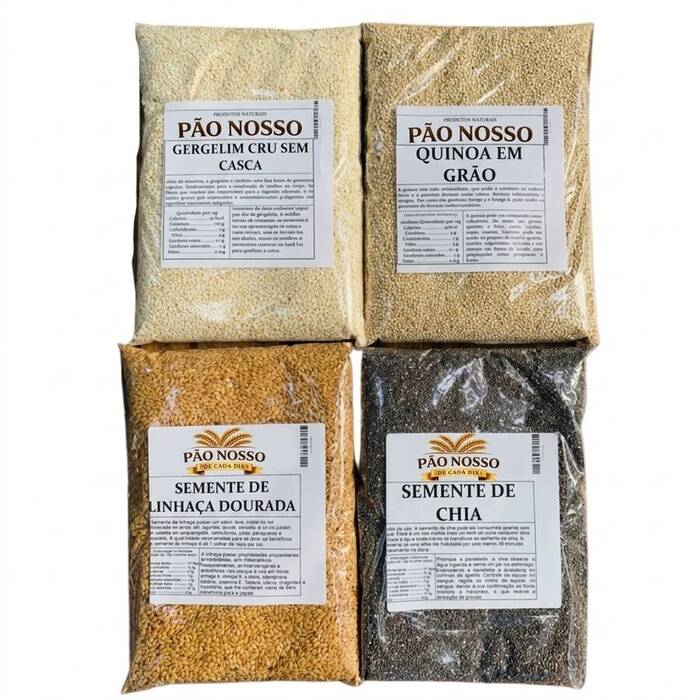 KIT FIBRAS PSYLLIUM HUSK, CHIA COMERCIAL E SEMENTE LINHAÇA 100% NATURAL